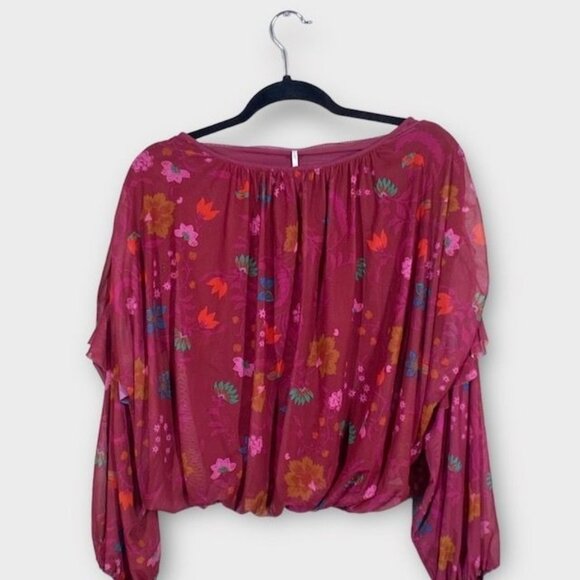 Free People Wildflower Honey Blouse Red, Size Medium - Picture 3 of 7